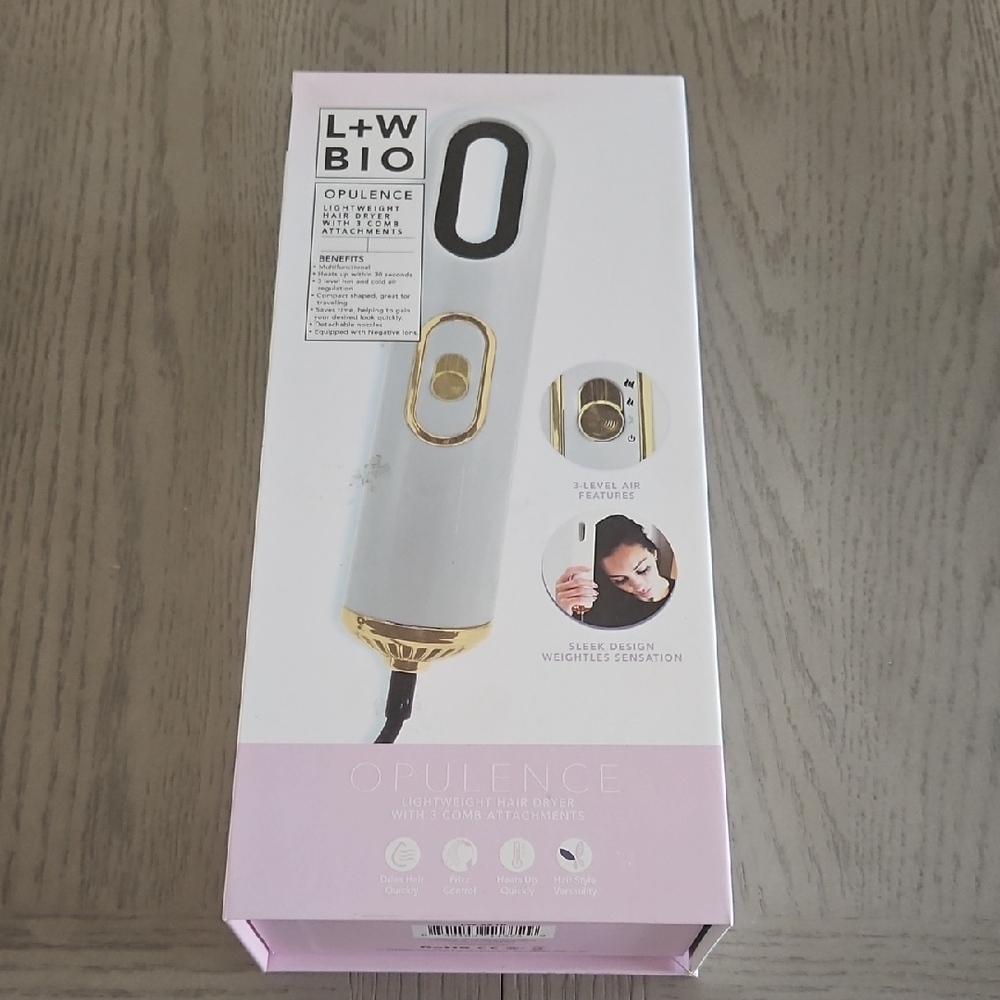 PORTABLE L+W BIO Opulence Style Hair Dryer - White with Soft Pink